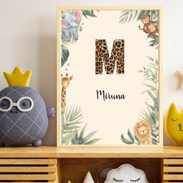 Poster Safari Jungle Personalized Name Monogram M Nursery (Criador carregado)