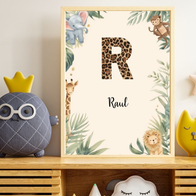 Poster Safari Jungle Personalized Name Monogram R Nursery (Criador carregado)