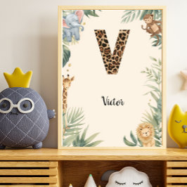 Poster Safari Jungle Personalized Name Monogram V Nursery