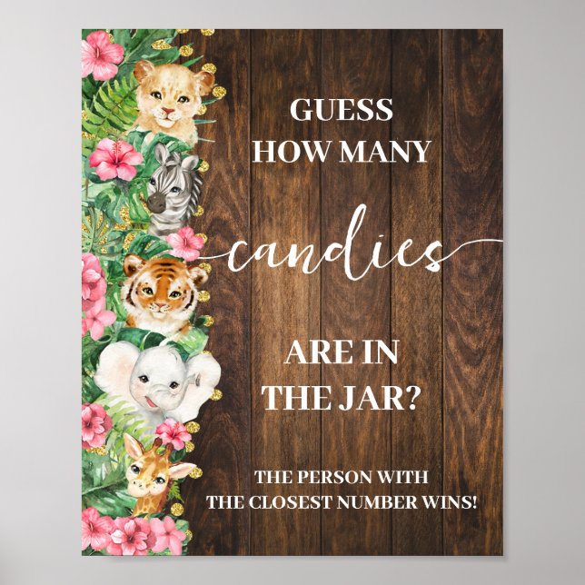 Poster Safari Pink Rustic How many Candies Shower Game (Frente)