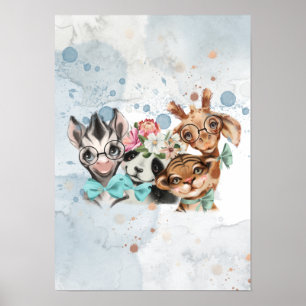 Poster Safari Selva Azul para chá de bebê de menino