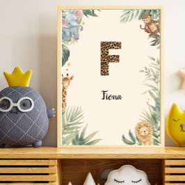 Poster Safari Selva Nome Personalizado Monograma F Berçár