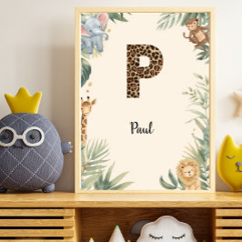 Poster Safari Selva Nome Personalizado Monograma P Berçár