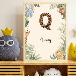 Poster Safari Selva Nome Personalizado Monograma Q Berçár