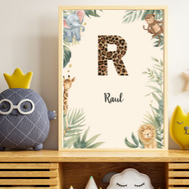 Poster Safari Selva Nome Personalizado Monograma R Berçár
