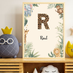 Poster Safari Selva Nome Personalizado Monograma R Berçár
