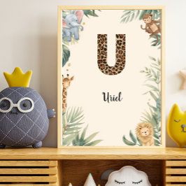 Poster Safari Selva Nome Personalizado Monograma U Berçár