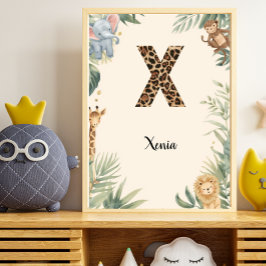 Poster Safari Selva Nome Personalizado Monograma X Berçár