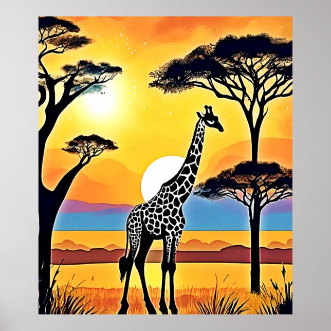 Poster Safari Sunset: Giraffe's Embrace (Frente)
