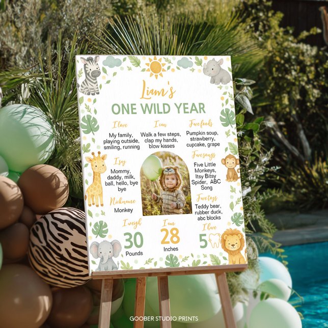 Poster Safari Wild One 1st Birthday Photo Milestone Sign (Criador carregado)