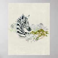 Safari Zebra Com Aquarela Verde