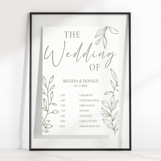 Poster Sage Boho Floral Programa de Casamento Simples Cro (Criador carregado)