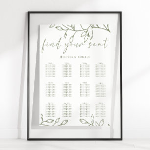 Poster Sage Boho Flower Wedding Seating Chart (Gráfico de