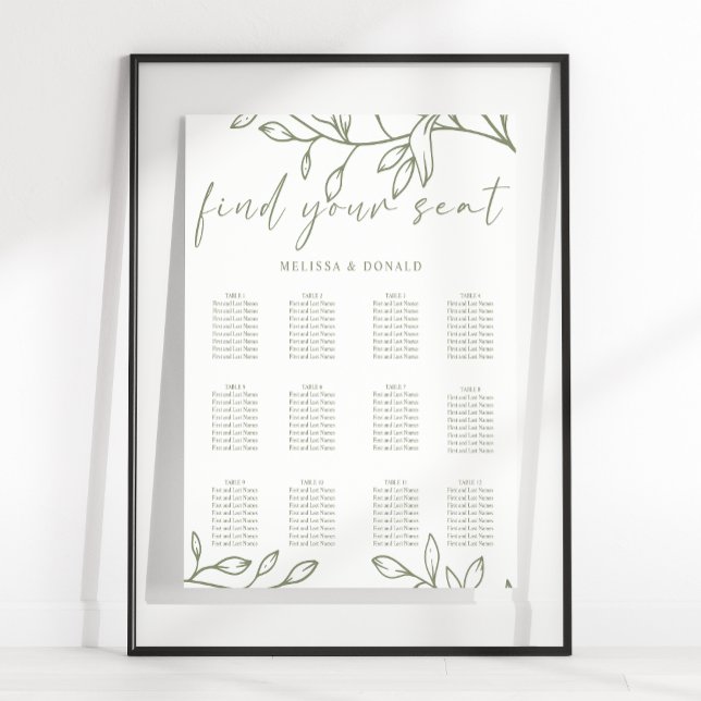 Poster Sage Boho Flower Wedding Seating Chart (Gráfico de (Criador carregado)