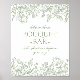 Poster Sage Chinoiserie Vintage Floral Baby Buquê Bar