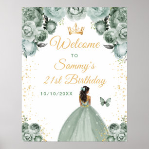 Poster Sage Dark Skin Princess Birthday Bem-vindo