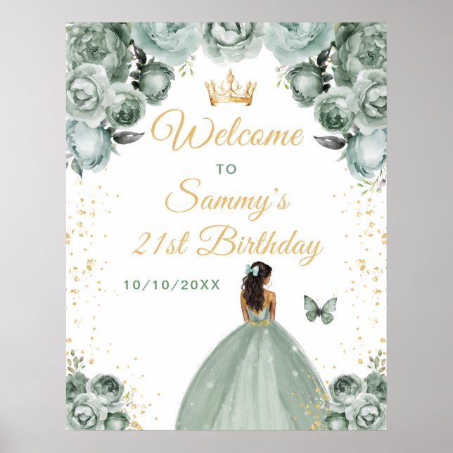 Poster Sage Dark Skin Princess Birthday Bem-vindo (Frente)