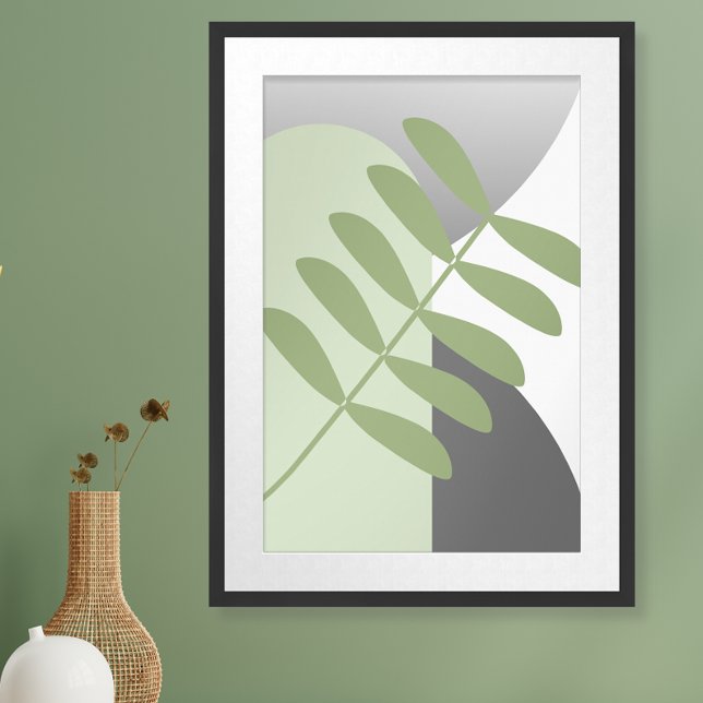 Poster Sage e Cinza Botânica não moldada (This minimalist boho poster features shades of sage green and gray and is ready to frame.)