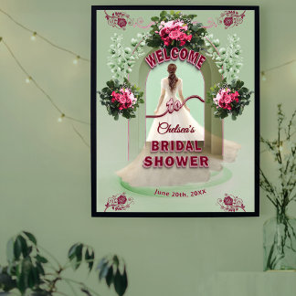 Poster Sage Eucalyptus Burgundy Floral Bridal Welcome 