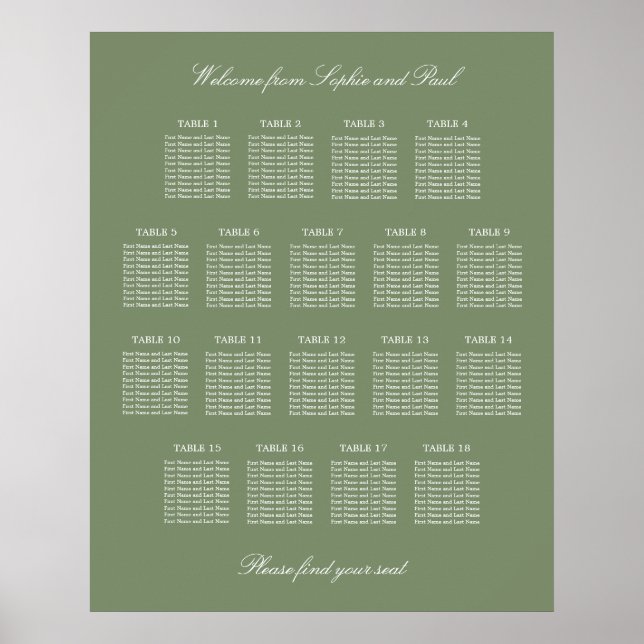 Poster Sage Green 18 Gráfico de Mesa de Casamento de Casa (Frente)