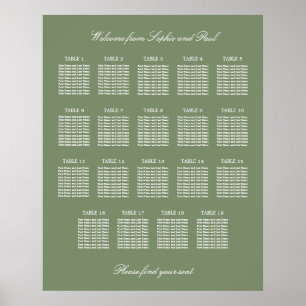 Poster Sage Green 19 Gráfico de Mesa de Casamento de Casa