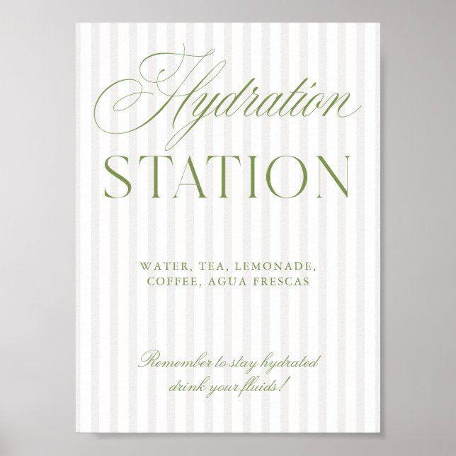Poster Sage Green & Beige Wedding Hydration Station Sign (Frente)