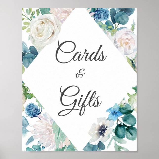 Poster Sage Green Blue Floral Cards and Gifts Sinal (Frente)