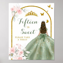 Poster Sage Green Blush Pink Quinceañera Quinze é Doce