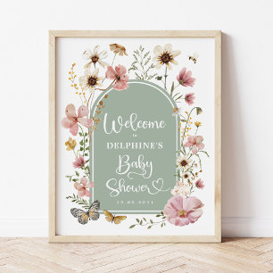 Poster Sage Green Boho Chá de fraldas Wildflower Welcome
