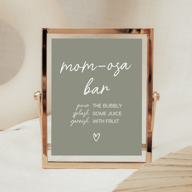 Poster Sage Green Boho Minimalista Mãe Bar Osa (Sweet Baby Boy Boho Baby Shower Mom Osa Bar Sign)