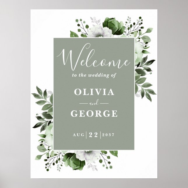 Poster Sage Green Botanical Floral Weding Sinal Sinal de  (Frente)
