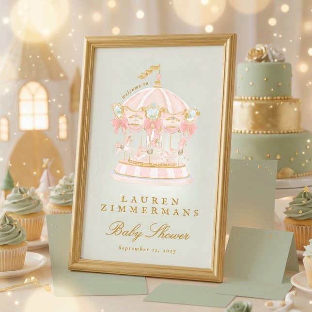 Poster sage green carousel baby shower welcome sign (Criador carregado)