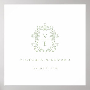 Poster Sage Green Crest Monograma Wedding