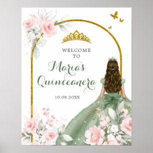 Poster Sage Green Dourada Princesa Quinceanera Boas-vinda
