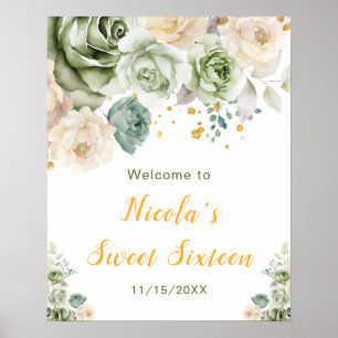 Poster Sage Green e Cream Floral Doce Sessenta Boas-vinda