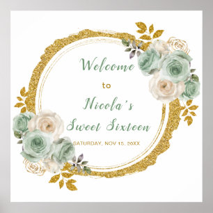 Poster Sage Green e Douradas Flores Elegantes Doce Dezess