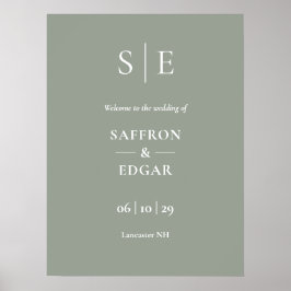 Poster Sage Green E Monograma Dourado Sinal De Boas-Vinda