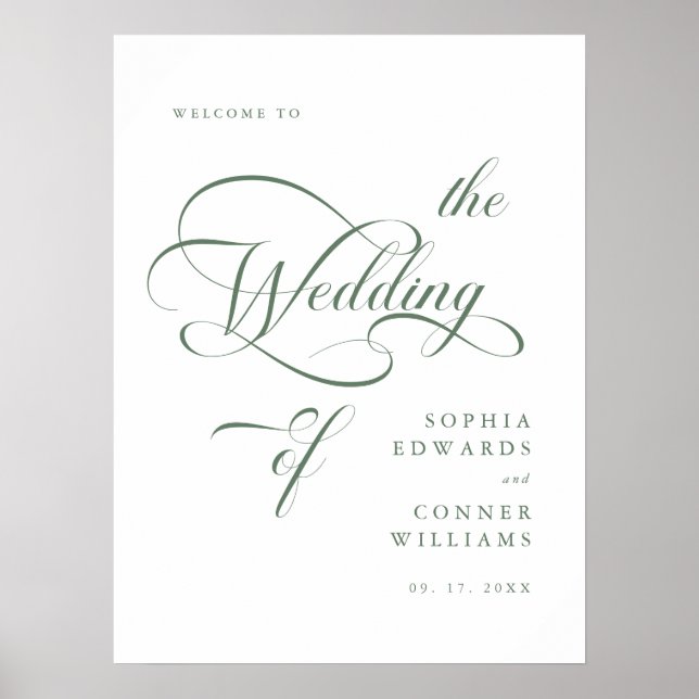 Poster Sage Green Elegant Classic Wedding Sign (Frente)