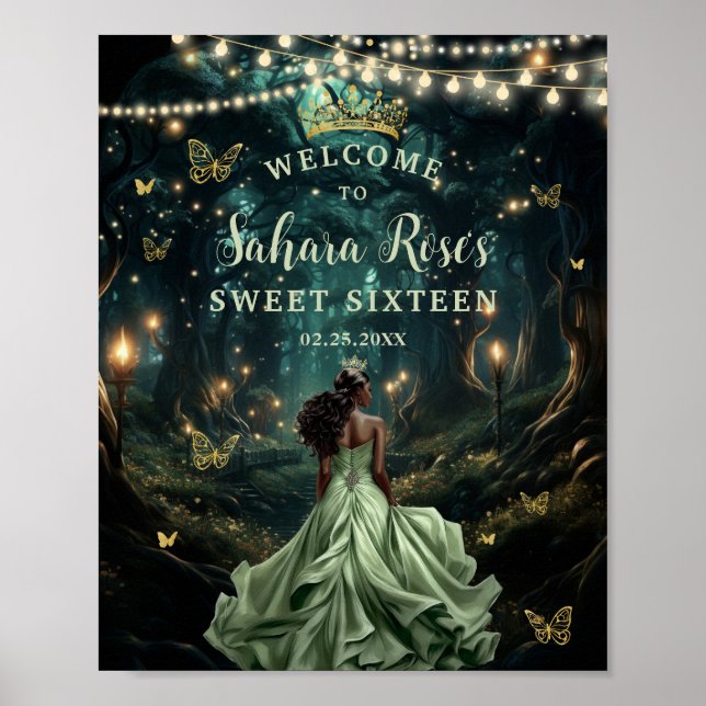 Poster Sage Green Enchanted Forest Sweet Sixteen Welcome (Frente)