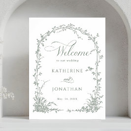 Poster Sage Green Floral Arch Garden Wedding Welcome 