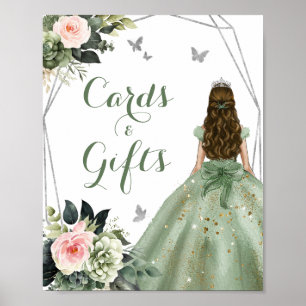 Poster Sage Green Floral Blush Moça Rosa Quadrada XV Ofer