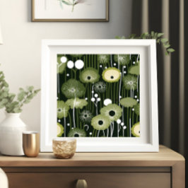Poster Sage Green Floral em Preto