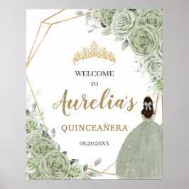Poster Sage Green Floral Quinceañera Geométrico Bem-vindo