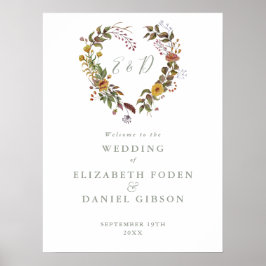 Poster Sage Green Floral Weding Sinal de Boas-Vindas