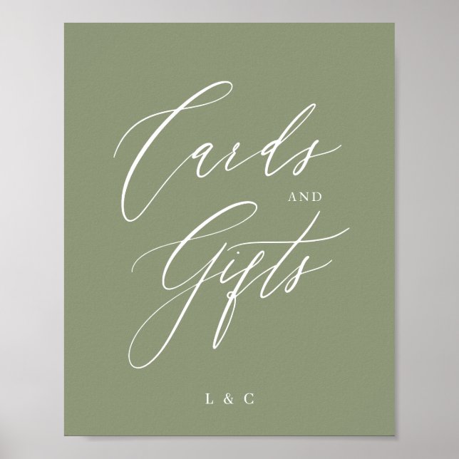 Poster Sage Green Formal Calliografia Cartões de Casament (Frente)