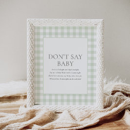 Poster Sage Green Gingham Chá de fraldas Don't say Baby S