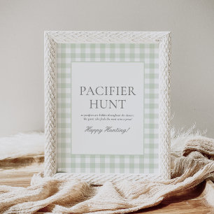 Poster Sage Green Gingham Chá de fraldas - Sinal de Caça