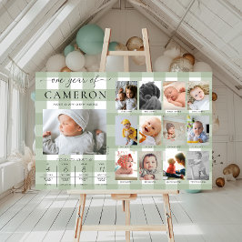 Poster Sage Green Gingham Primeiro Milestone de Foto de A