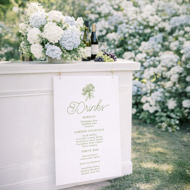 Poster Sage Green Hydrangea Drinks Menu Sign (Criador carregado)