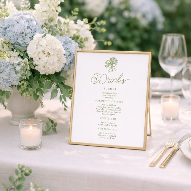 Poster Sage Green Hydrangea Drinks Menu Table Sign (Criador carregado)
